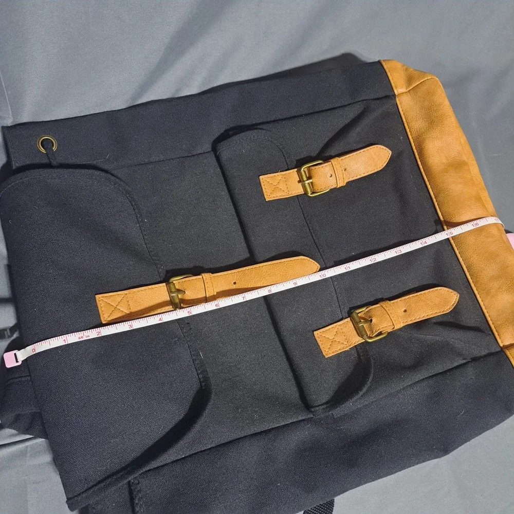 DSW‎ Black Canvas Backpack Faux Leather Trim Buckle Detail Pockets VGUC